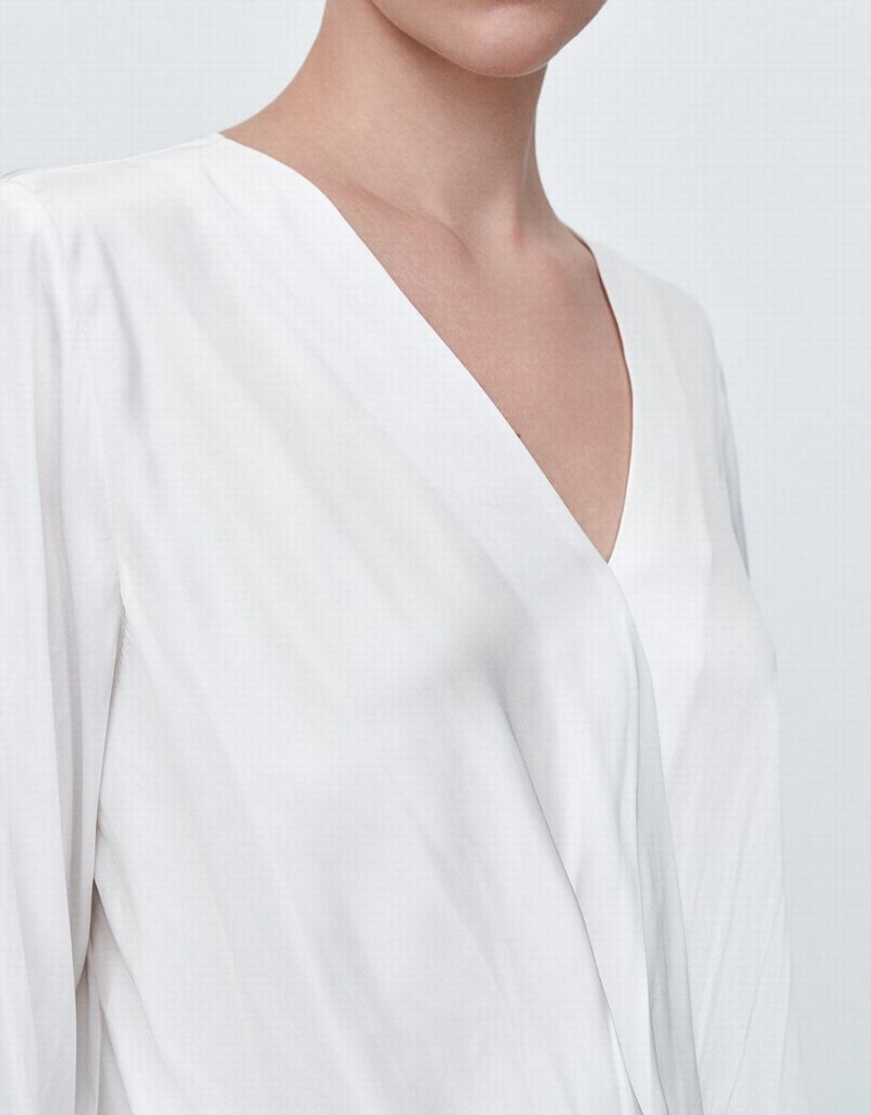 Urban Revivo Silk Effect Wrap Women's Blouse White | ISI919RN