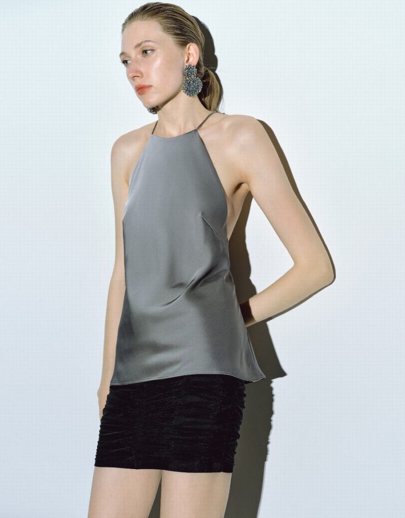 Urban Revivo Sleeveless Crew Neck Overhead Women's Blouse Grey | XUX5154BB