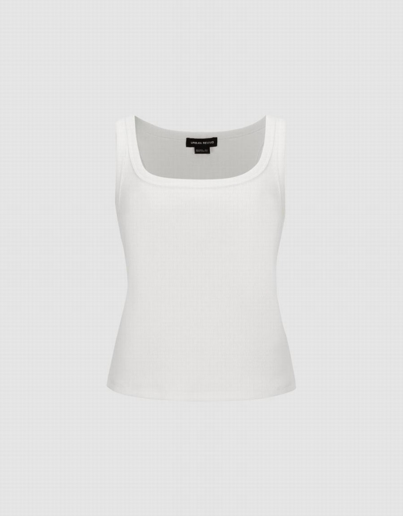 Urban Revivo Sleeveless Crew Neck Skinny Women's T Shirts White | TDY4648NN