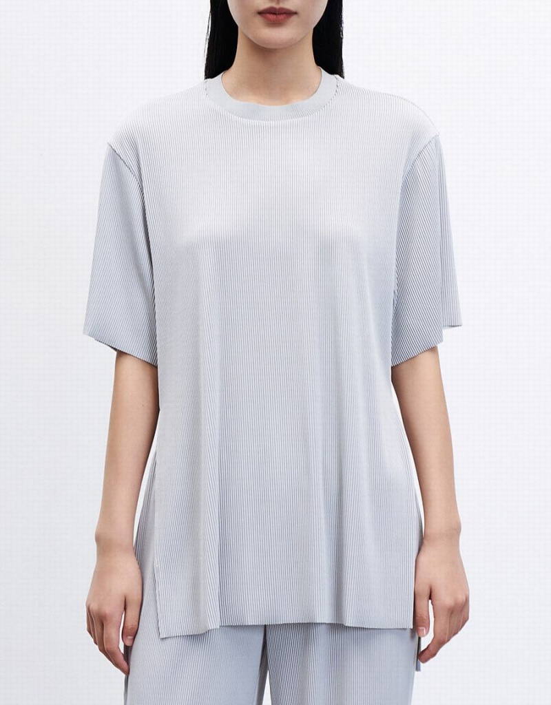 Urban Revivo Slit Hem Textured Women's T Shirts Light Grey | MKH339JP