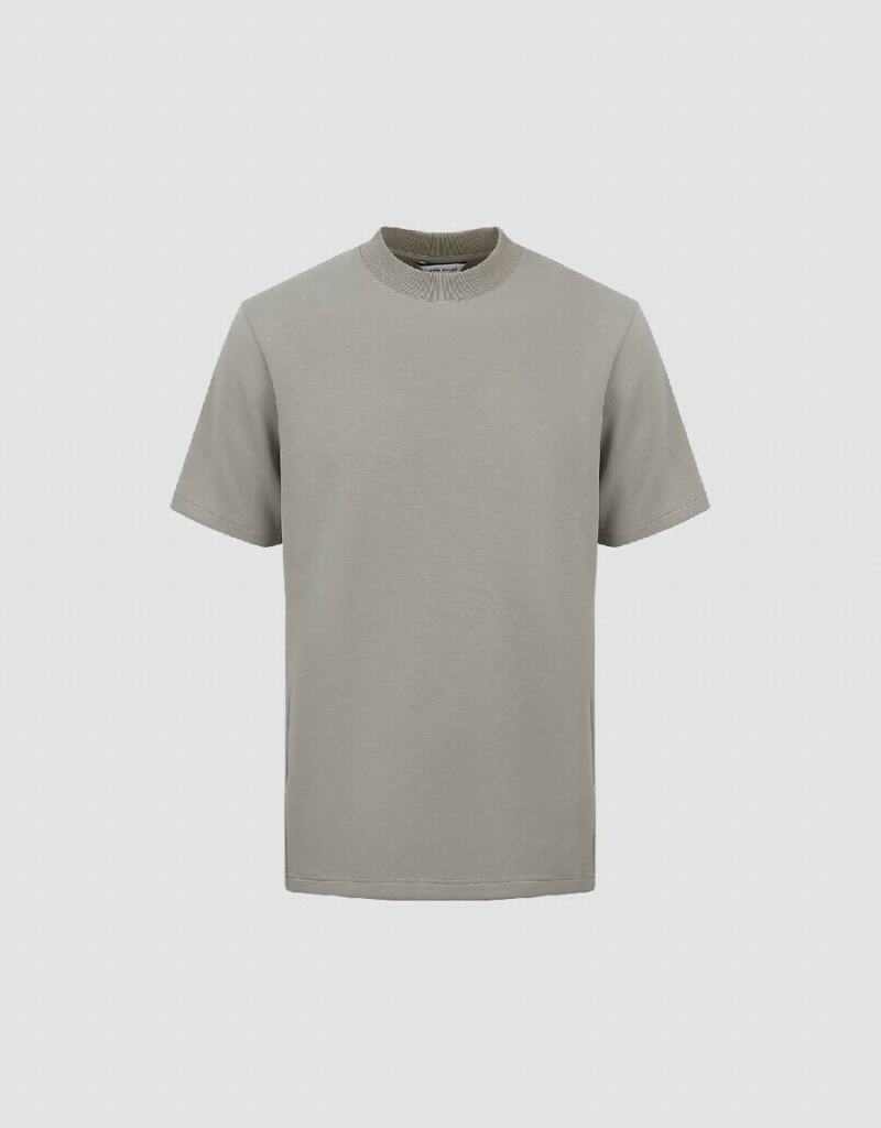 Urban Revivo Standard Sleeve Crew Neck Men's T Shirts Khaki | ROH2025UA