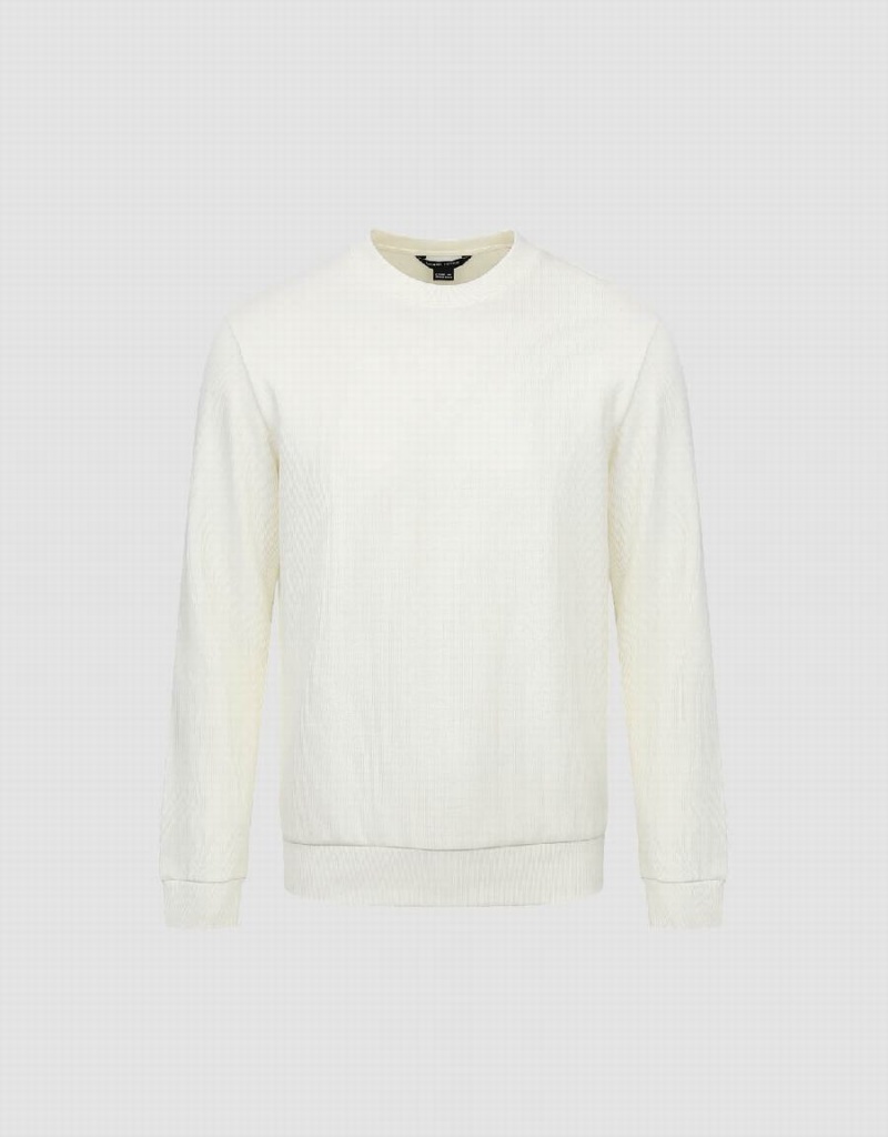 Urban Revivo Standard Sleeve Crew Neck Men's Sweatshirts White | DWX8997GU