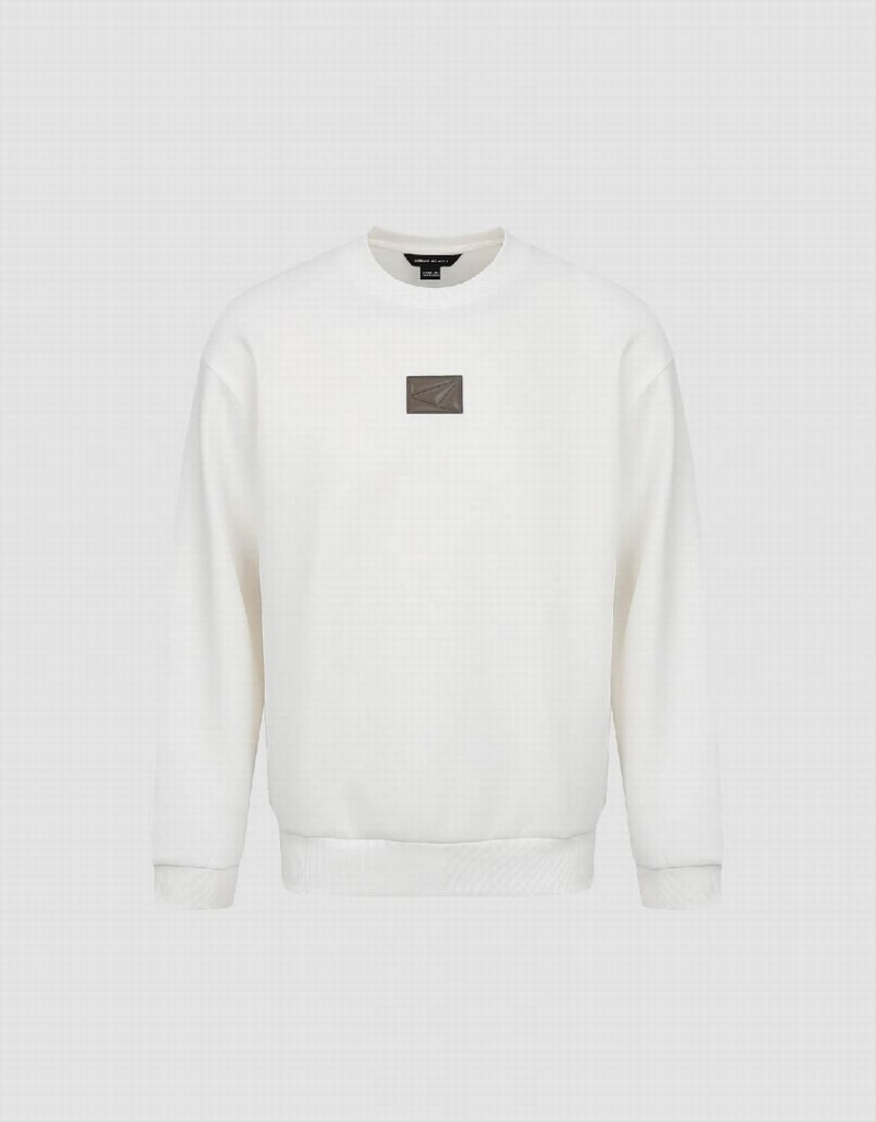 Urban Revivo Standard Sleeve Crew Neck Men's Sweatshirts White | CGH495LE