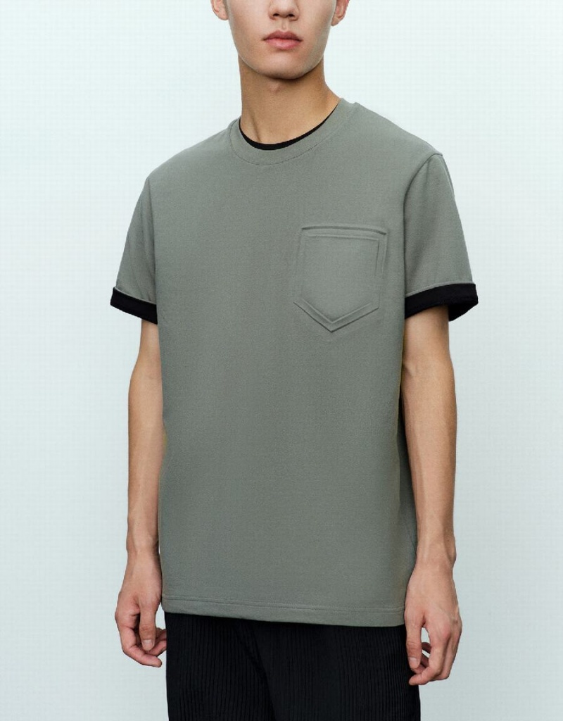 Urban Revivo Straight Crew Neck Men's T Shirts Green | VJD3070ON