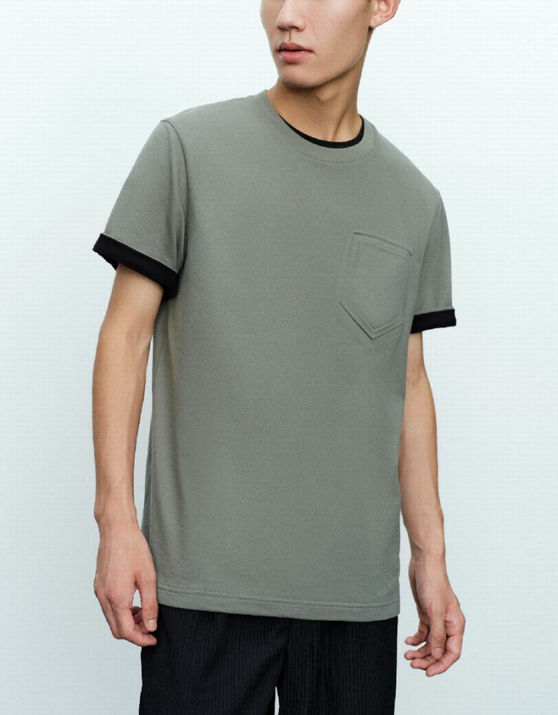 Urban Revivo Straight Crew Neck Men's T Shirts Green | VJD3070ON