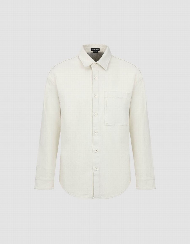 Urban Revivo Straight Denim Men's Shirts White | EYE8032AE