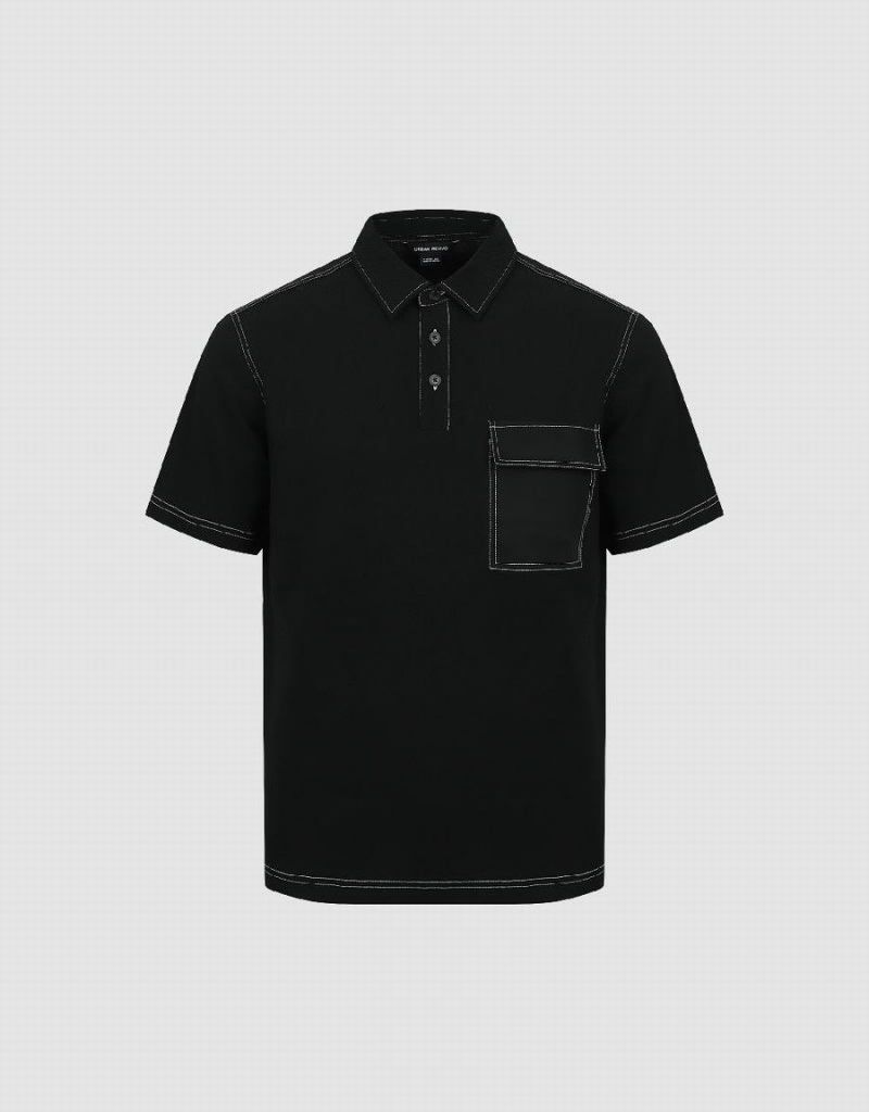 Urban Revivo Straight Men's Polo Shirts Black | LNZ1917UL