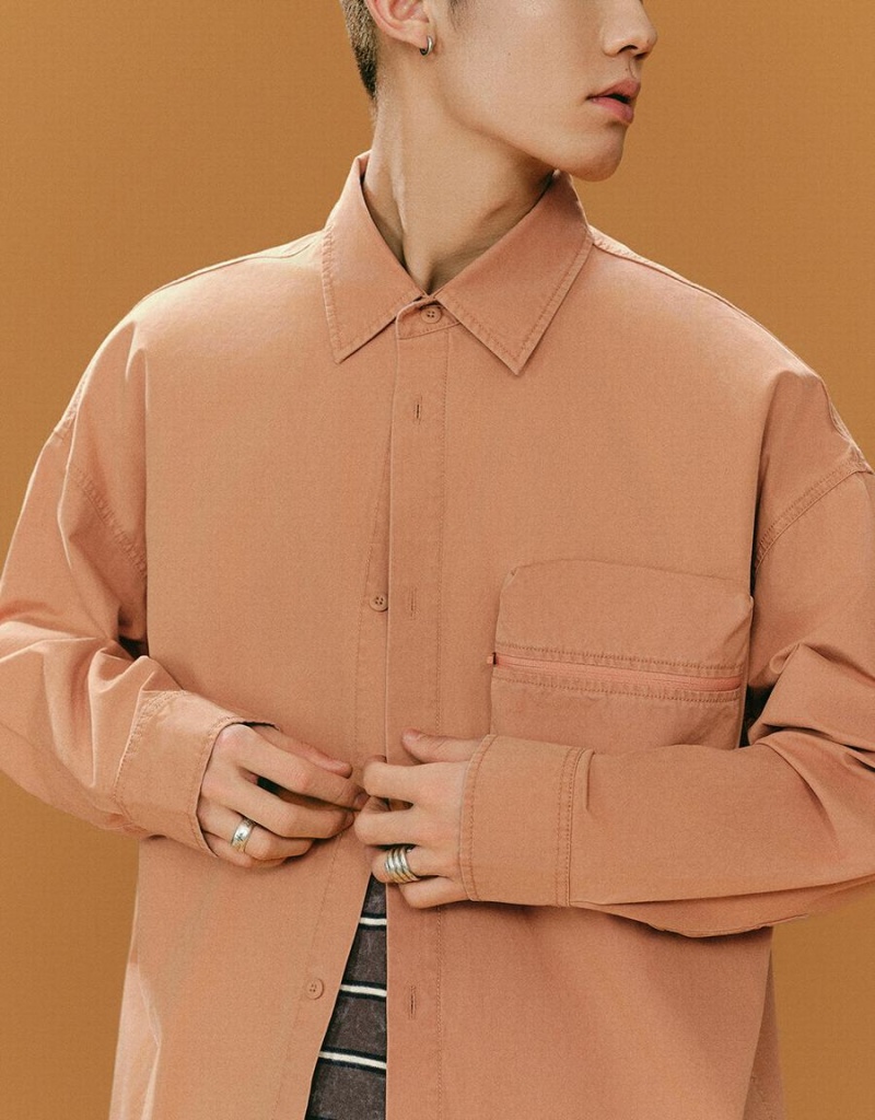 Urban Revivo Straight Oversized Men's Shirts Orange | IWX6781GX