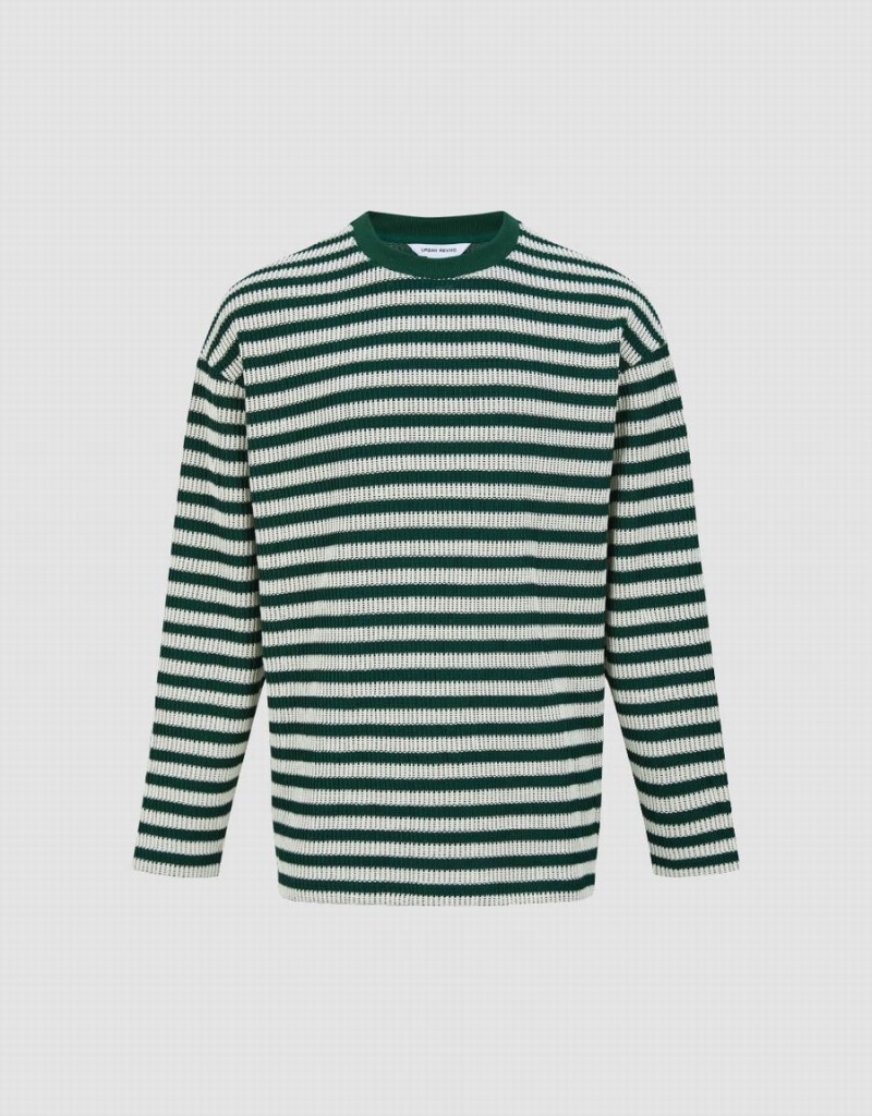 Urban Revivo Striped Sleeve Crew Neck Men's T Shirts Green | TWH1934IX