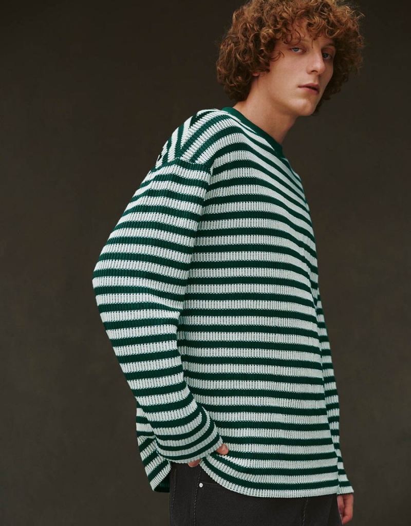 Urban Revivo Striped Sleeve Crew Neck Men's T Shirts Green | TWH1934IX