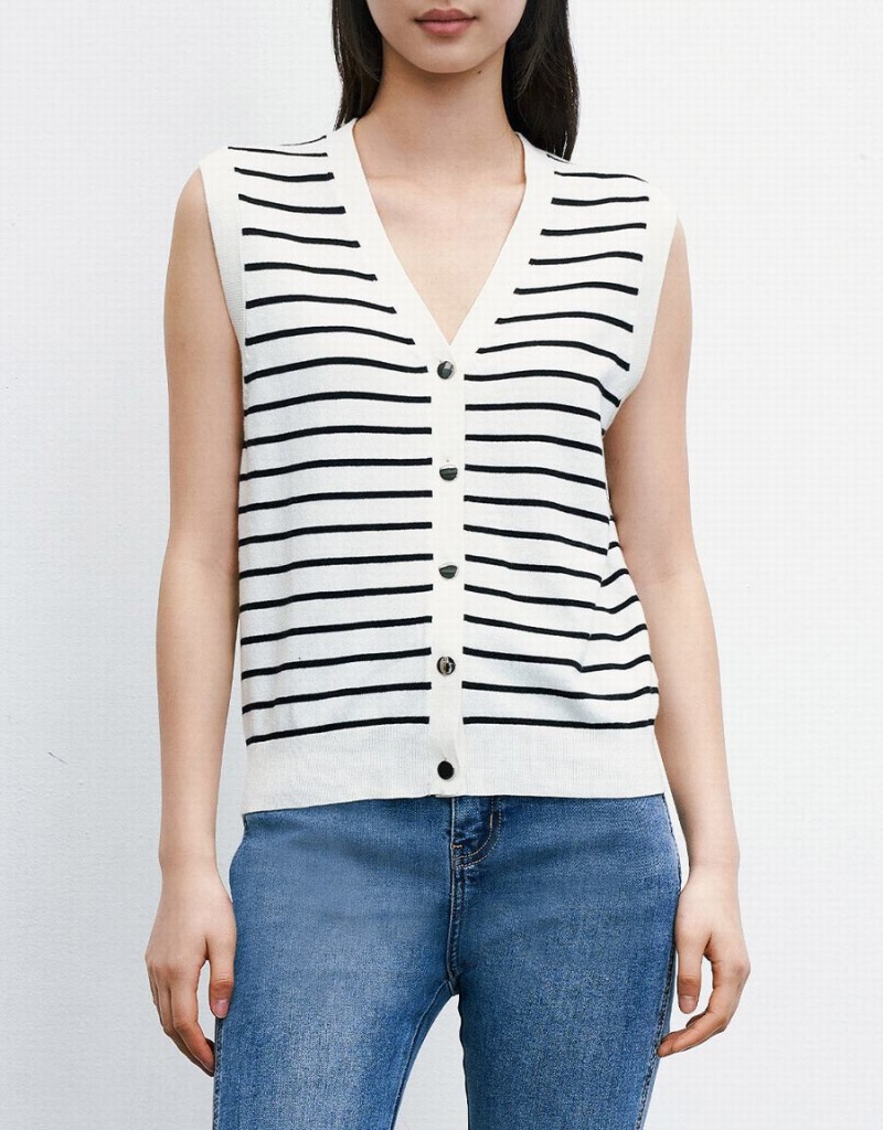 Urban Revivo Striped Button Front Women's Tank Top White | TQT10010YJ