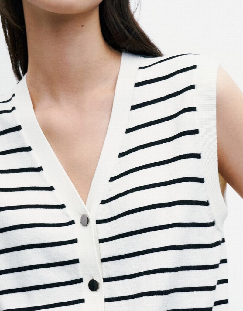 Urban Revivo Striped Button Front Women's Tank Top White | TQT10010YJ