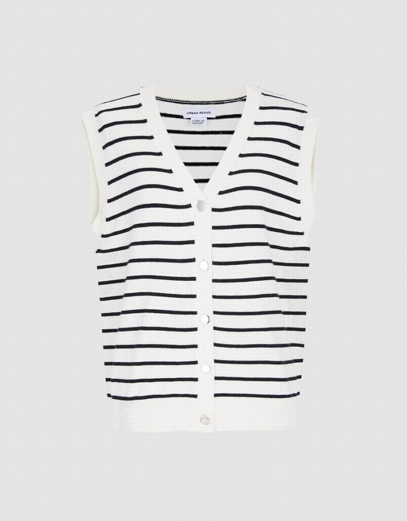 Urban Revivo Striped Button Front Women\'s Tank Top White | TQT10010YJ