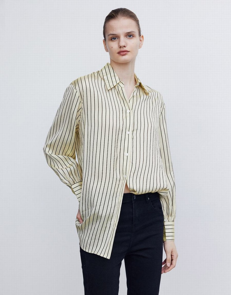 Urban Revivo Striped Button Up Women's Shirts Yellow | SFZ4893XI