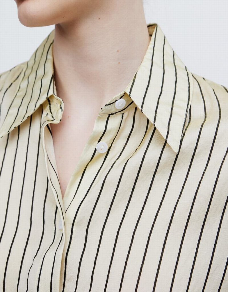 Urban Revivo Striped Button Up Women's Shirts Yellow | SFZ4893XI