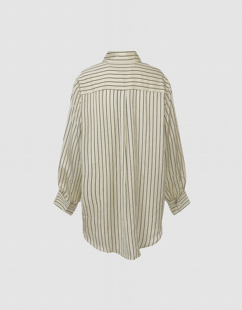 Urban Revivo Striped Button Up Women's Shirts Yellow | SFZ4893XI