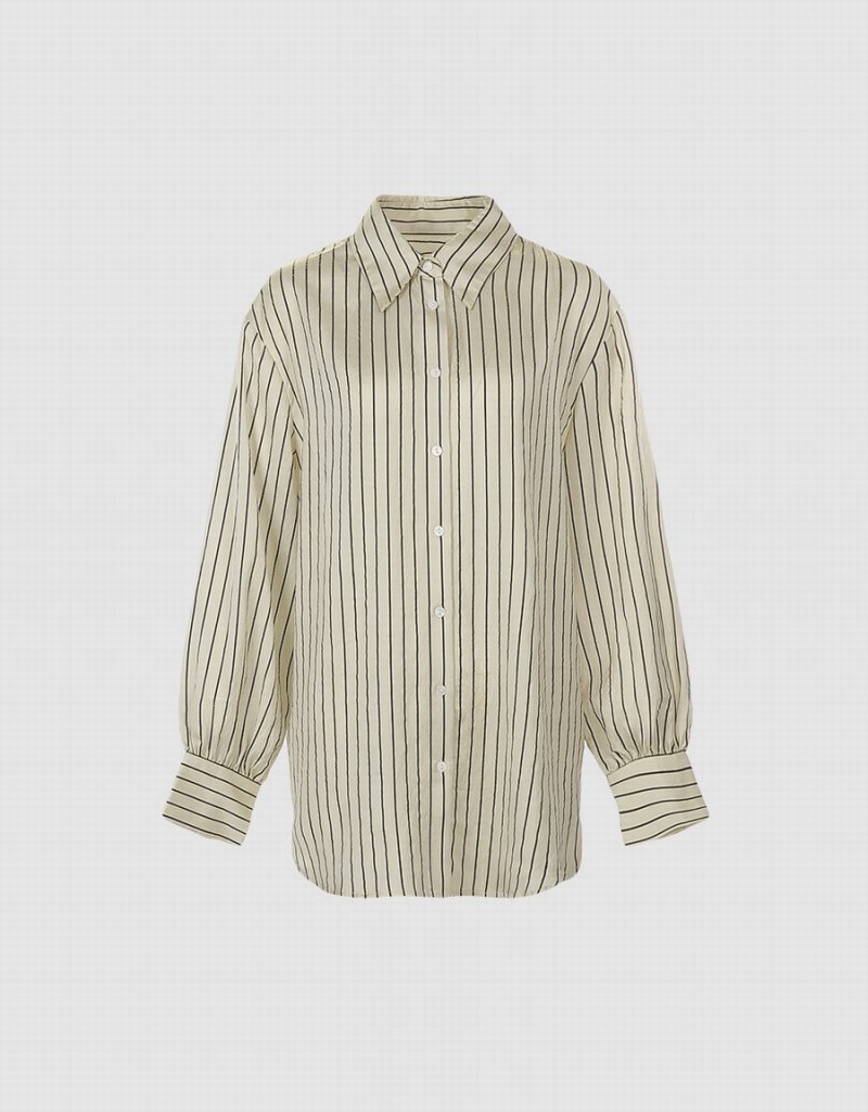 Urban Revivo Striped Button Up Women\'s Shirts Yellow | SFZ4893XI