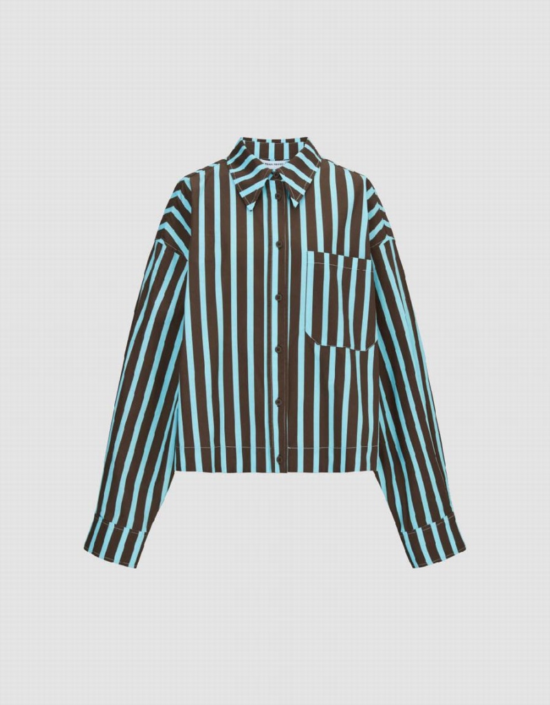 Urban Revivo Striped Button Up Women's Shirts Blue | HOA8589HX