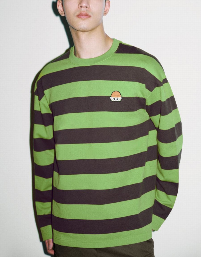 Urban Revivo Striped Crew Neck Knitted Men's T Shirts Green | HVZ3714YU