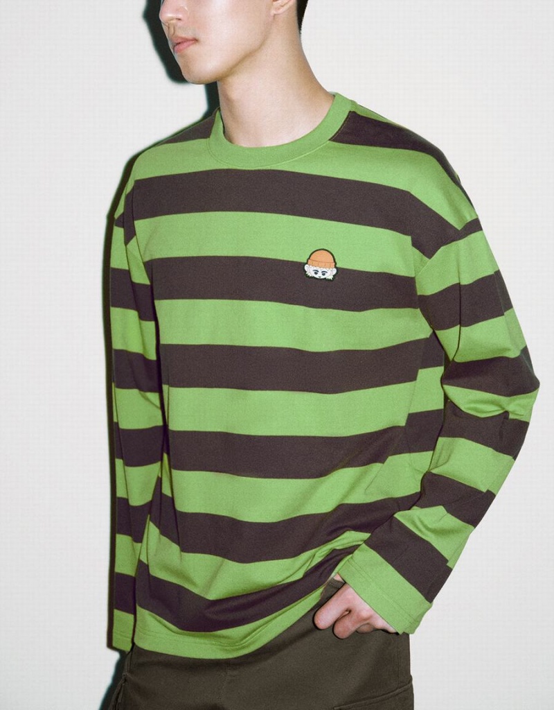 Urban Revivo Striped Crew Neck Knitted Men's T Shirts Green | HVZ3714YU