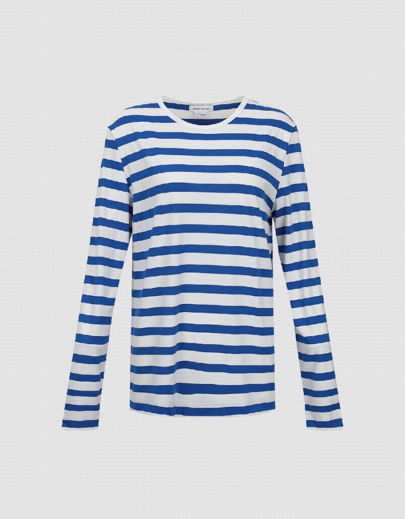 Urban Revivo Striped Crew Neck Knitted Women's T Shirts Blue | SWN9039XL