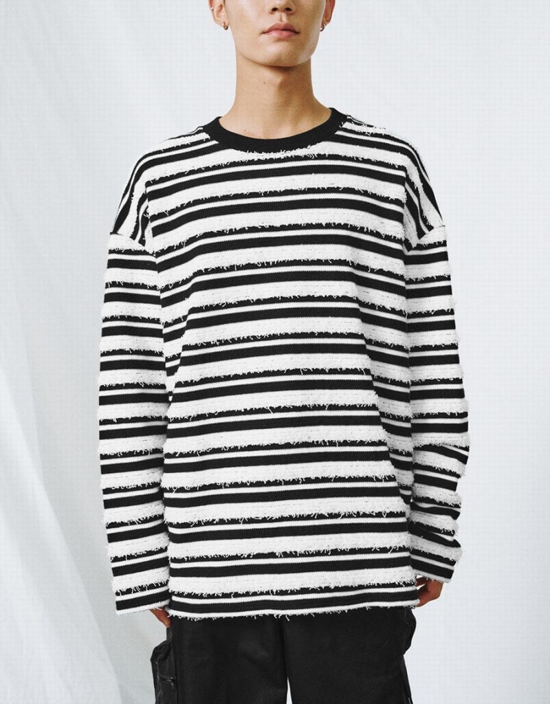 Urban Revivo Striped Crew Neck Men's T Shirts White | QFF1834JC