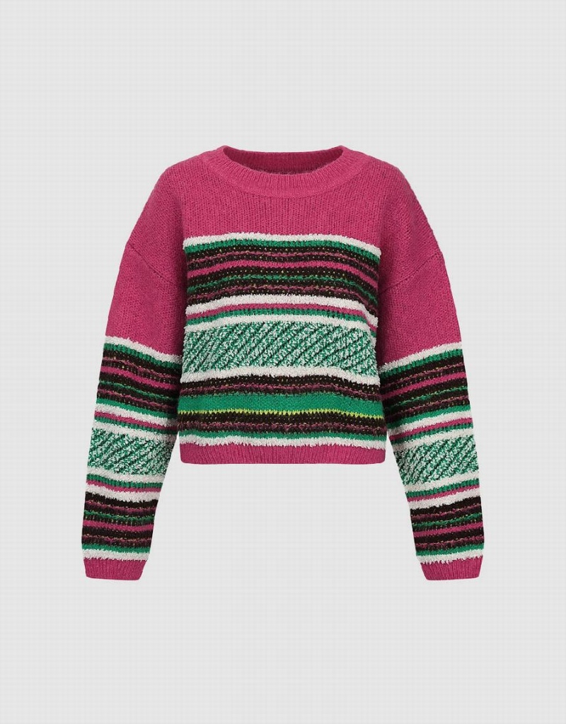 Urban Revivo Striped Crew Neck Women's Sweaters Pink Green | HSE6256GS