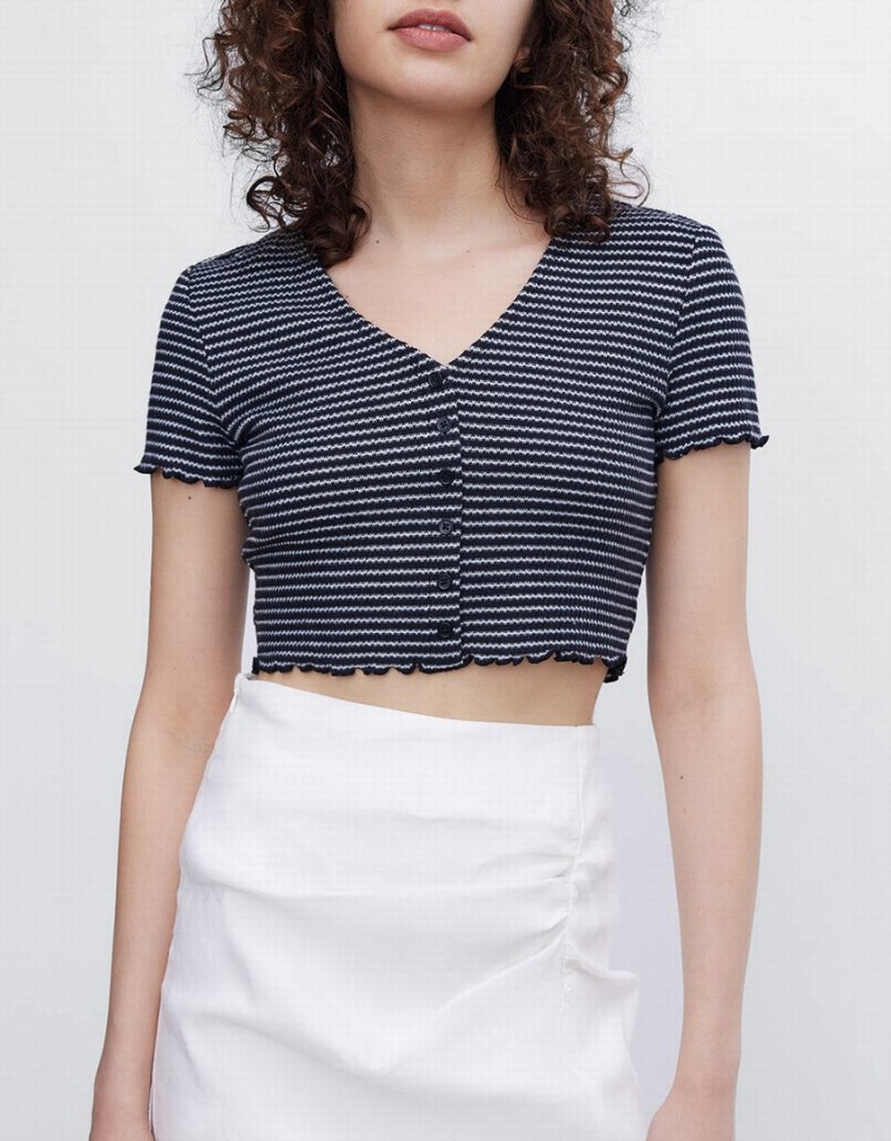 Urban Revivo Striped Crop Women's T Shirts Grey | ZRP8254OV