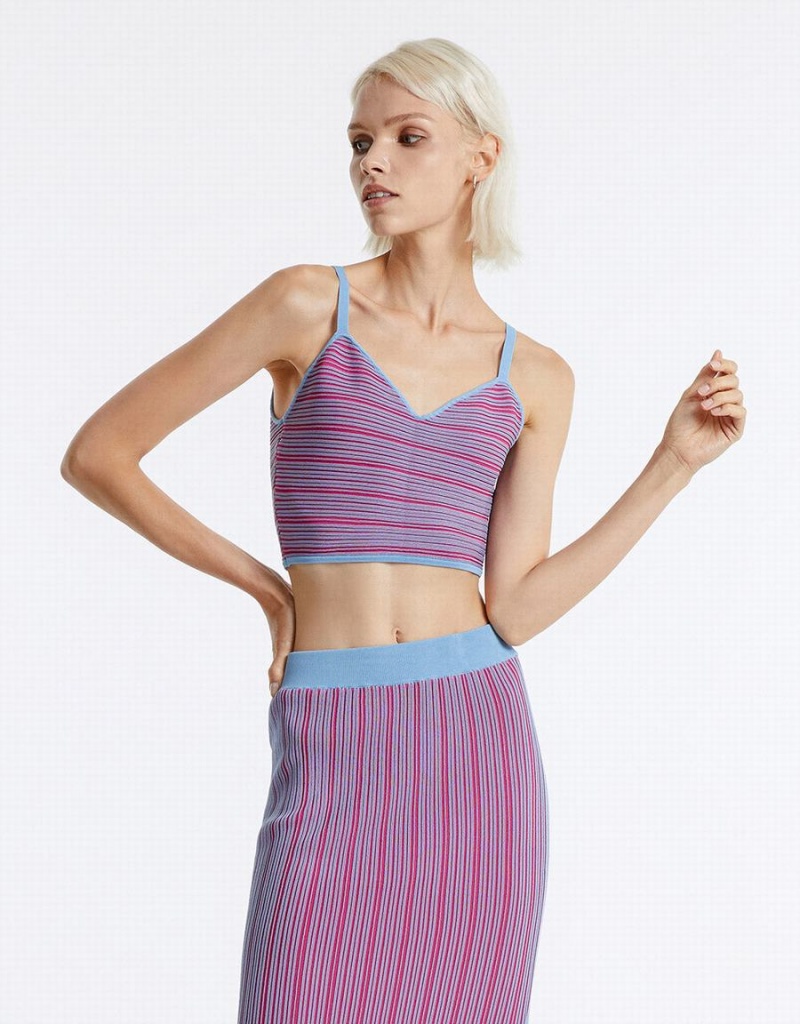 Urban Revivo Striped Knit Women's Tank Top Purple Multicolor | VZJ2610YB