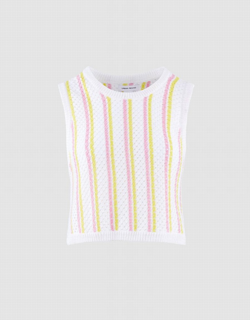 Urban Revivo Striped Knitted Women\'s Tank Top White | EMZ4295SL