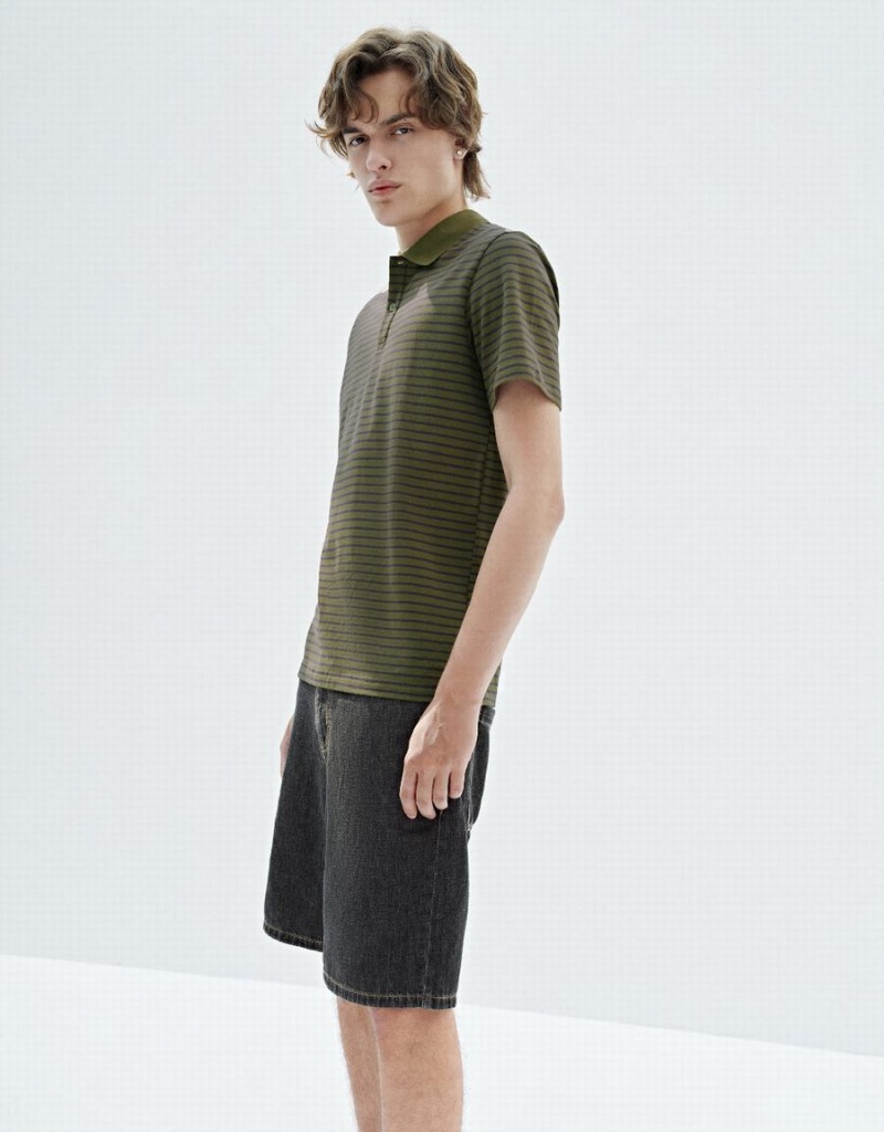 Urban Revivo Striped Men's T Shirts Green | UHP9963GI