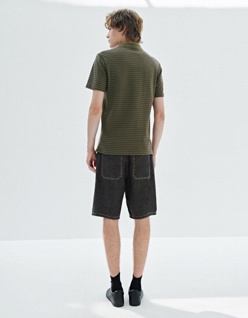 Urban Revivo Striped Men's T Shirts Green | UHP9963GI