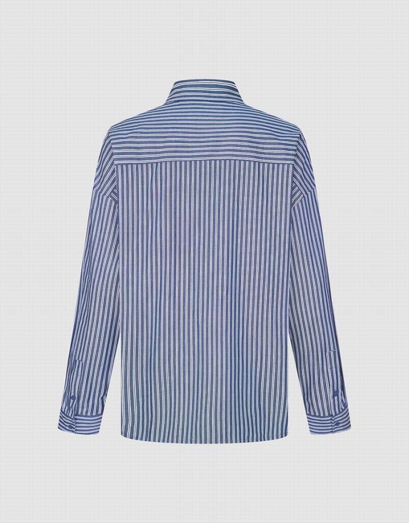 Urban Revivo Striped Oversized Men's Shirts Blue | CTV9893EB