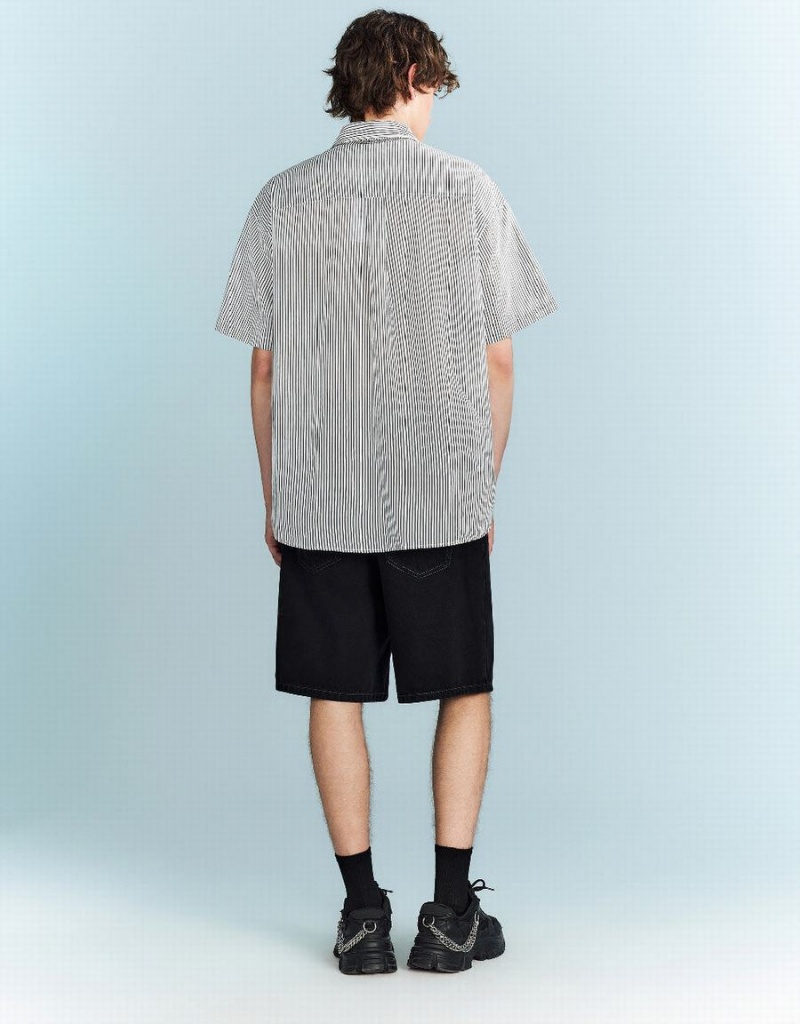 Urban Revivo Striped Oversized Men's Shirts Black | KPL6645VS