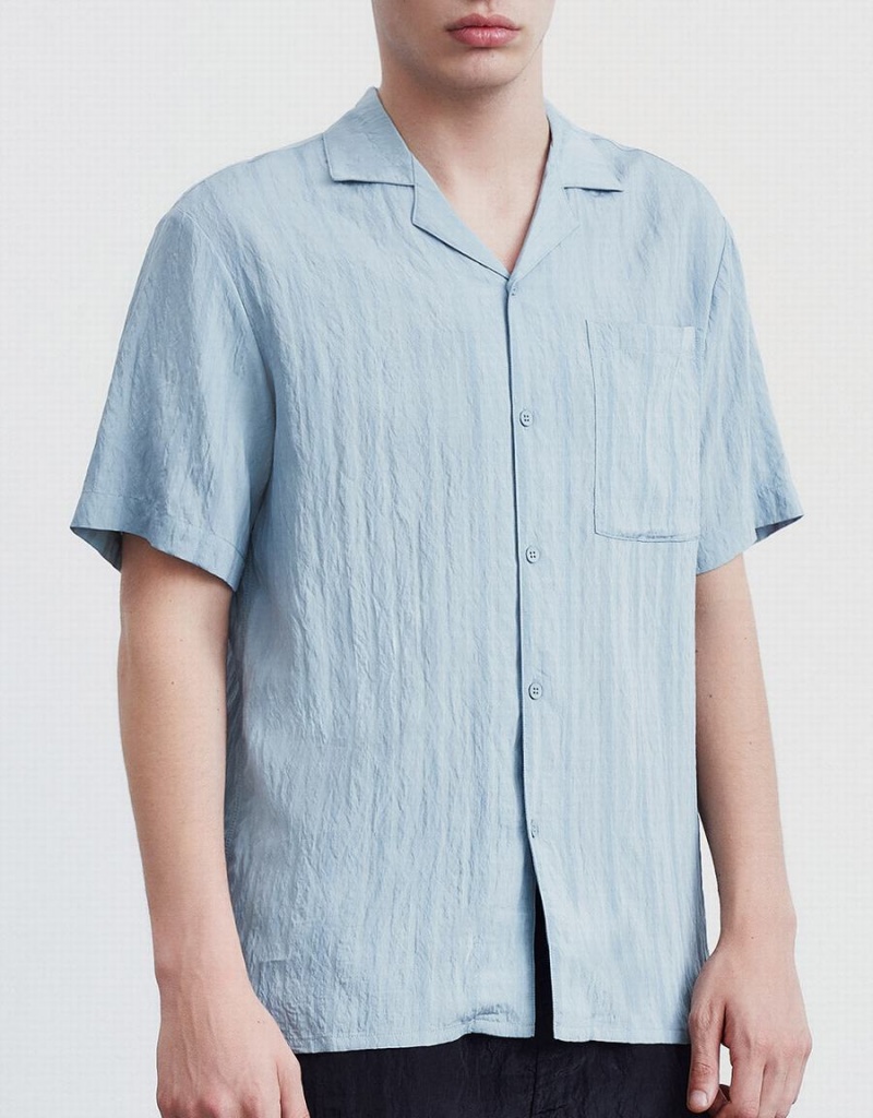 Urban Revivo Striped Short Sleeve Men's Shirts Blue | JEX5443JG