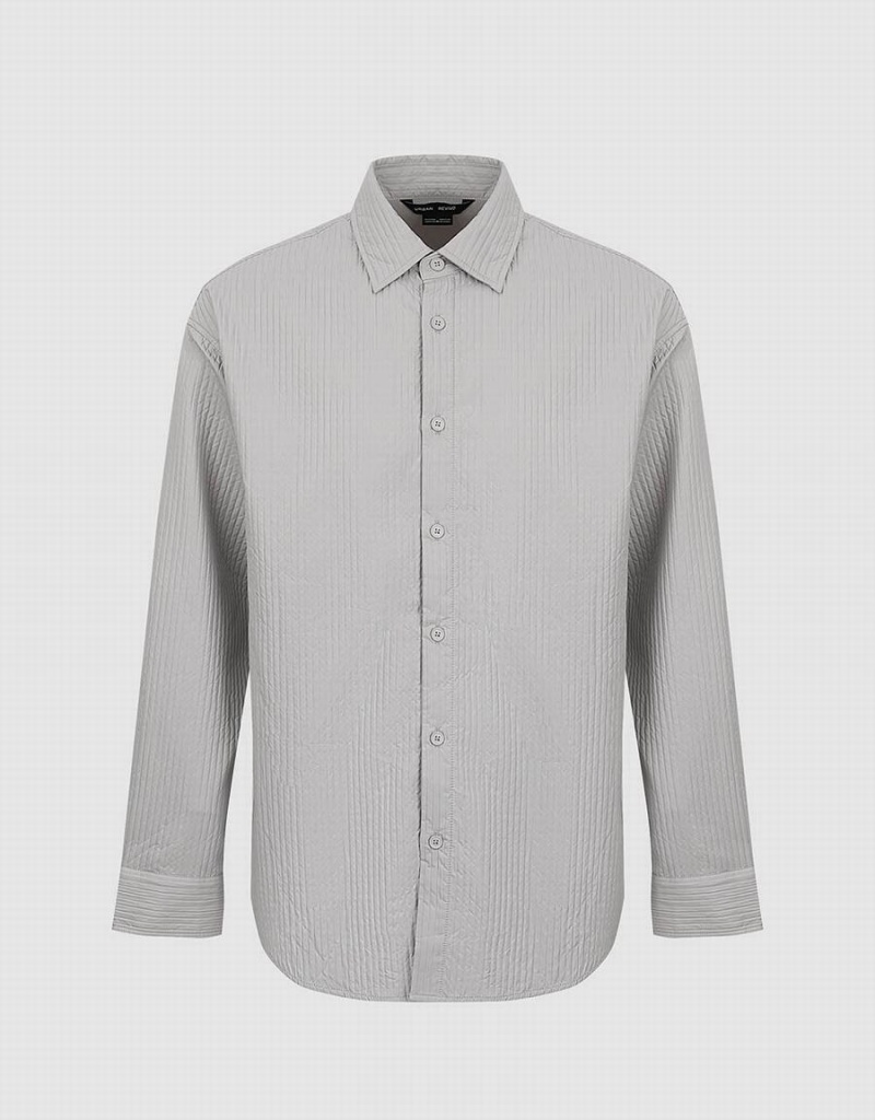 Urban Revivo Textured Button Up Loose Men's Shirts Light Grey | HXY8517AI