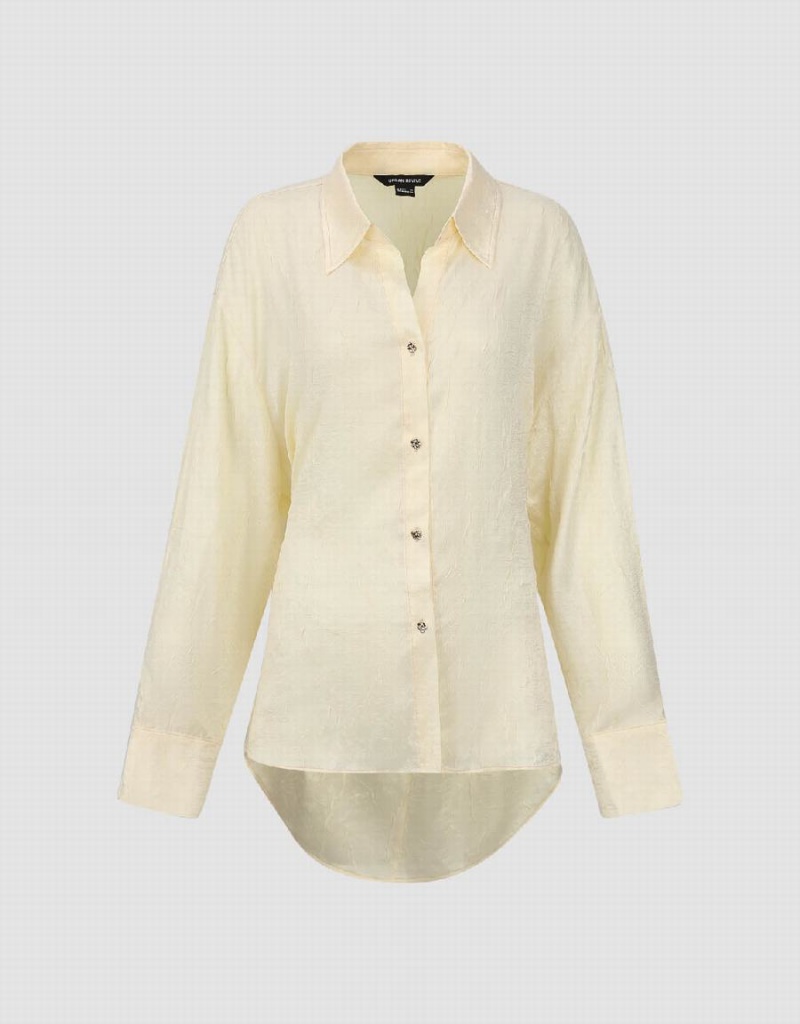 Urban Revivo Textured Button Up Straight Women's Shirts Yellow | QDV1536ZE