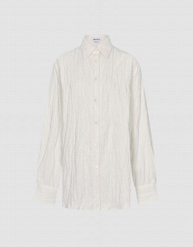 Urban Revivo Textured Button Up Women's Shirts White | FGY7280RC