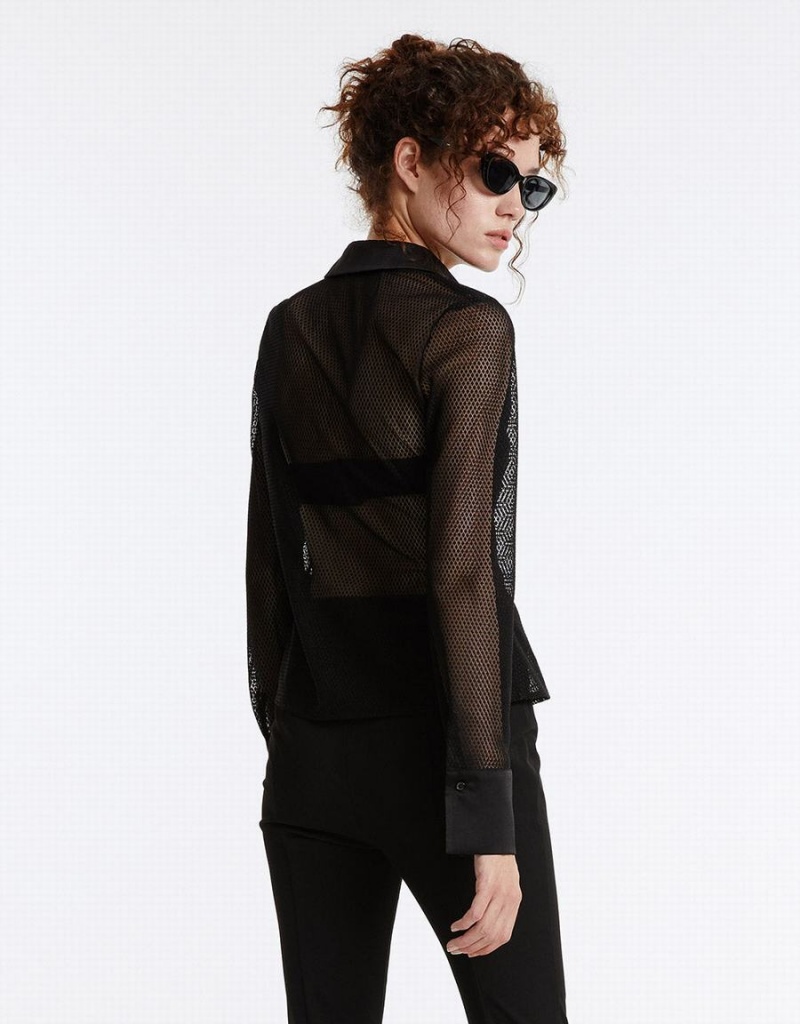 Urban Revivo Textured Button Up Women's Shirts Black | MDH7286NE