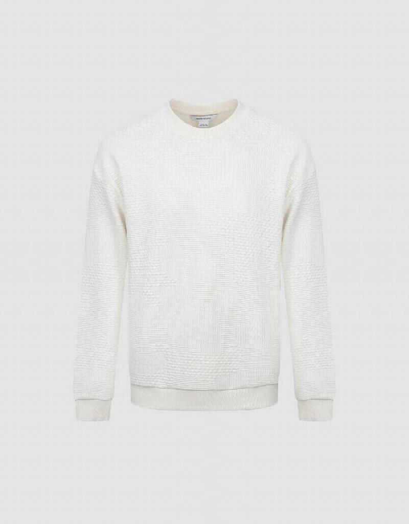 Urban Revivo Textured Crew Neck Men's Sweatshirts White | ZBR7882CV