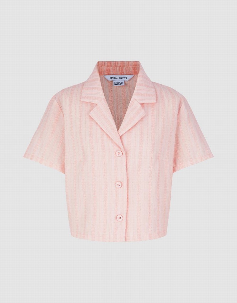 Urban Revivo Textured Lapel Women's Shirts Pink | PAK3318TP