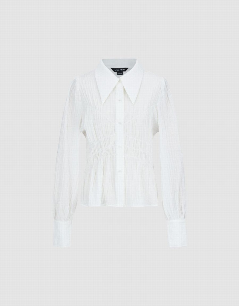 Urban Revivo Textured Overhead Women's Blouse White | DDG1961YZ