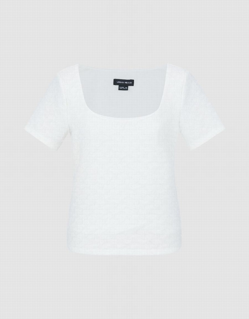 Urban Revivo Textured Raglan Sleeve Women's T Shirts White | LQP9040EM