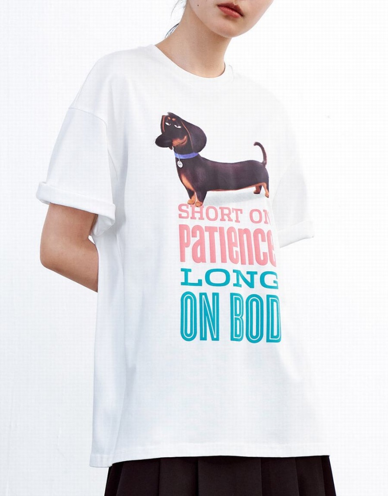 Urban Revivo The Secret Life Of Pets Oversized Women's T Shirts White | SCQ8112ZV