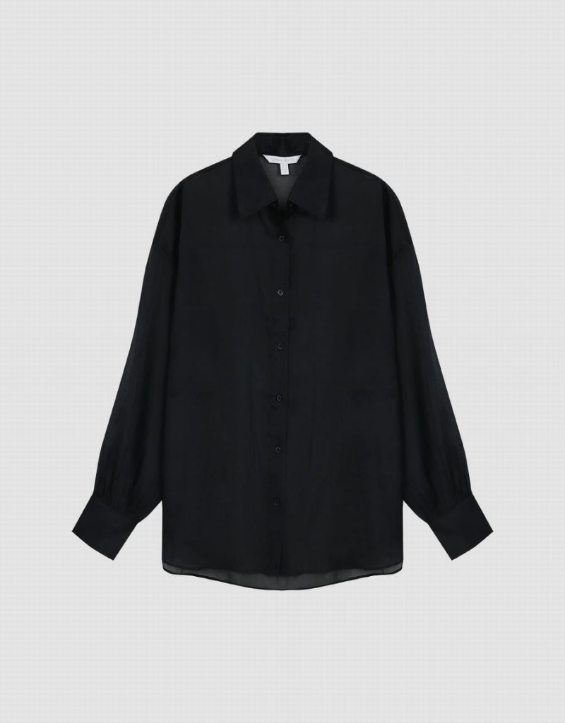 Urban Revivo Thin Button Up Loose Women's Shirts Black | KAX244XC