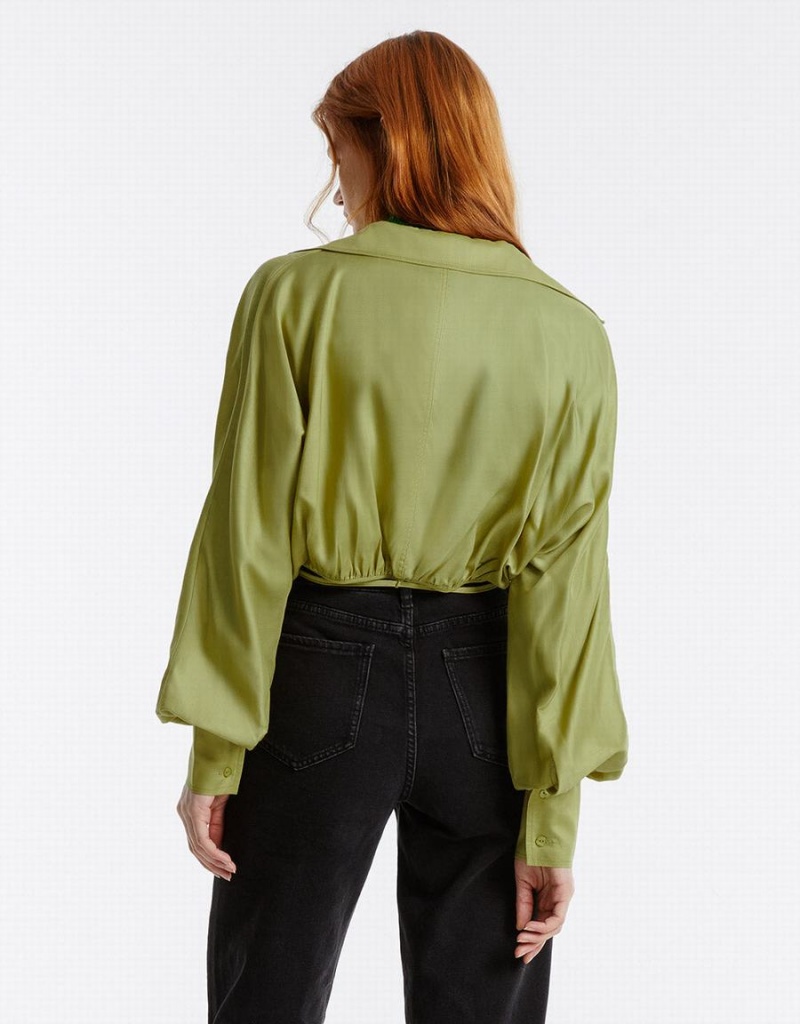 Urban Revivo Tie Front Wrap Women's Shirts Green | APH9022HU