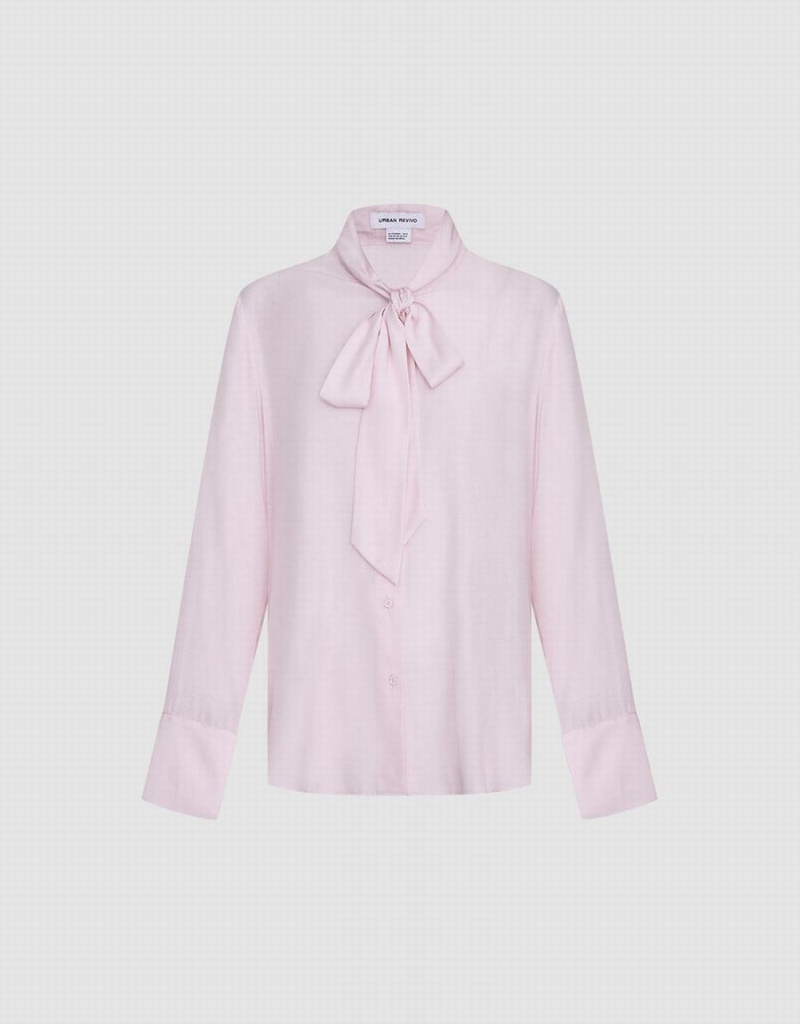 Urban Revivo Tie Up Bow Flowy Women's Shirts Pink | DYW2351UY