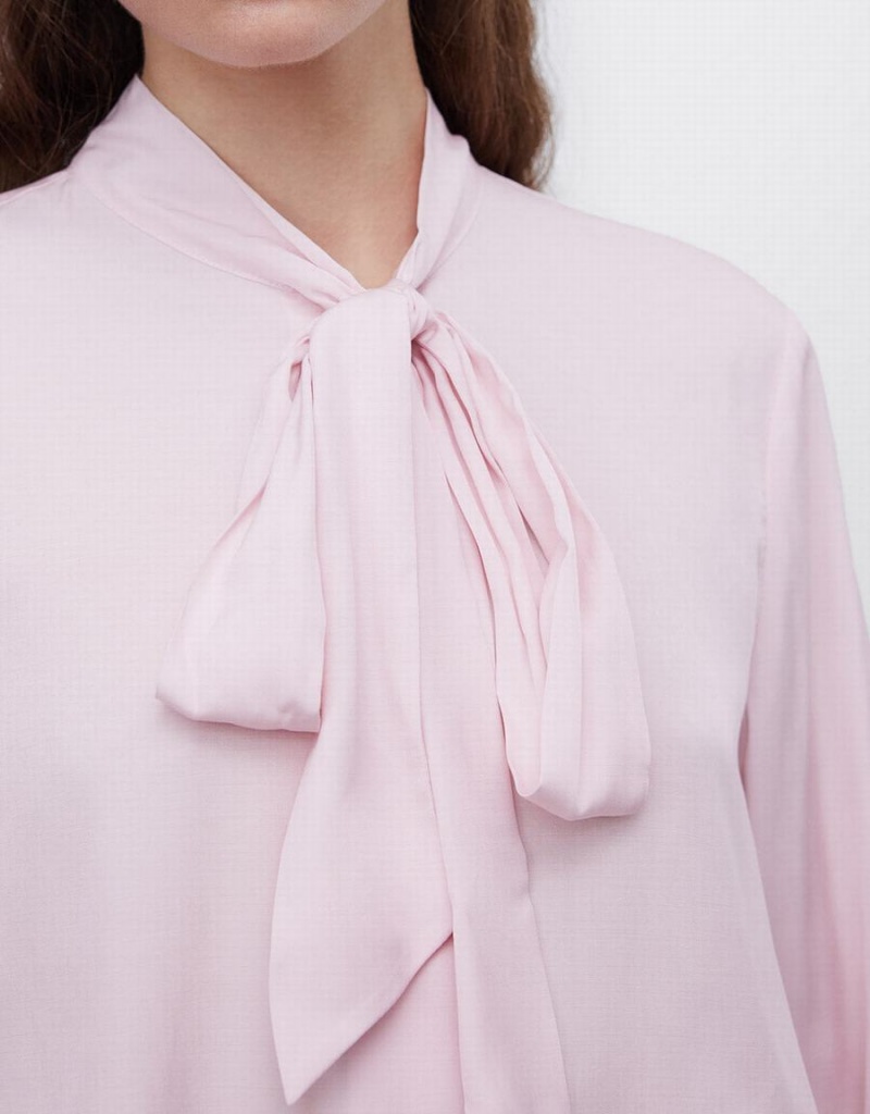 Urban Revivo Tie Up Bow Flowy Women's Shirts Pink | DYW2351UY