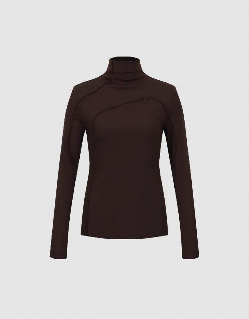 Urban Revivo Turtle Neck Skinny Women's T Shirts Brown | QJT1476HB