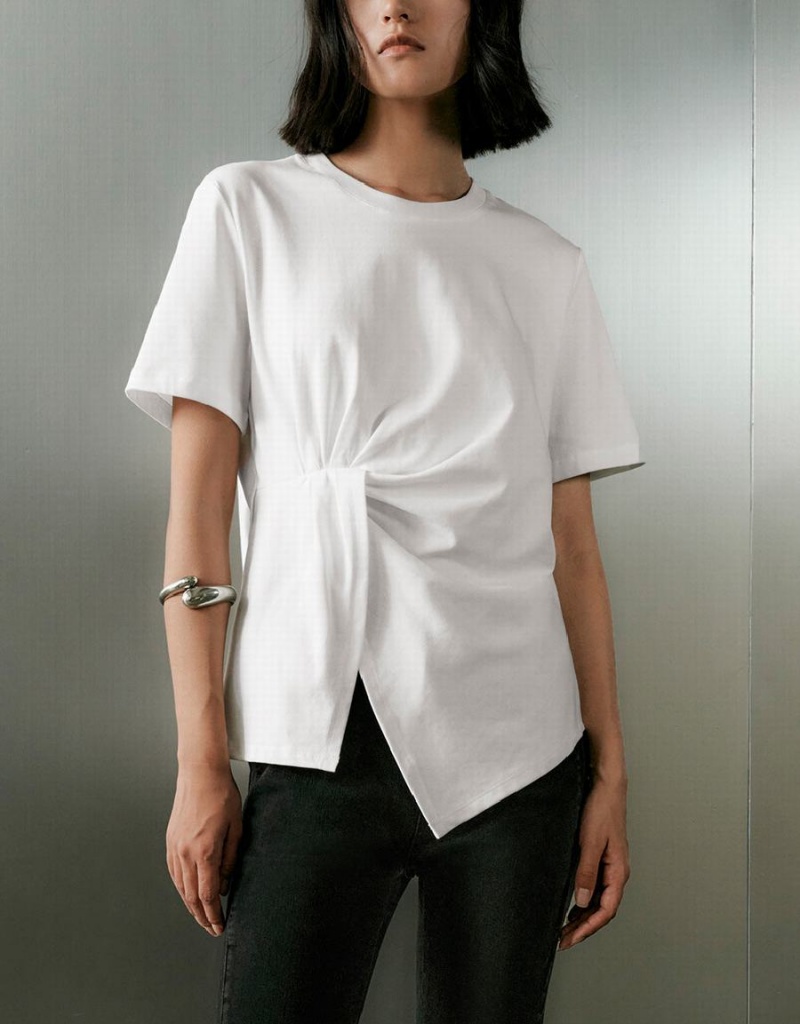 Urban Revivo Twist Side Crew Neck Women's T Shirts White | WVI6118JW